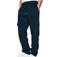 thumbnail image 1 of Lmnyox Men's Cargo Pants Wide Leg Solid Color Elastic Waist Drawstring Sweatpants Casual Dress Work Trousers with Pockets, 1 of 6