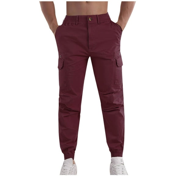 Lmnyox Men's Cargo Pants with Pocket Straight Leg Cotton Joggers Elastic Waist Drawstring Hiking Trousers for Men