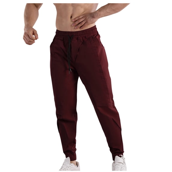 Lmnyox Men's Cargo Pants with Pocket Straight Leg Cotton Joggers Elastic Waist Drawstring Hiking Trousers for Men