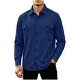 thumbnail image 1 of Lmnyox Men's Cargo Shirts Classic Button Up Long Sleeve Collared Tops Casual Solid Color Shirts with Pockets, 1 of 5