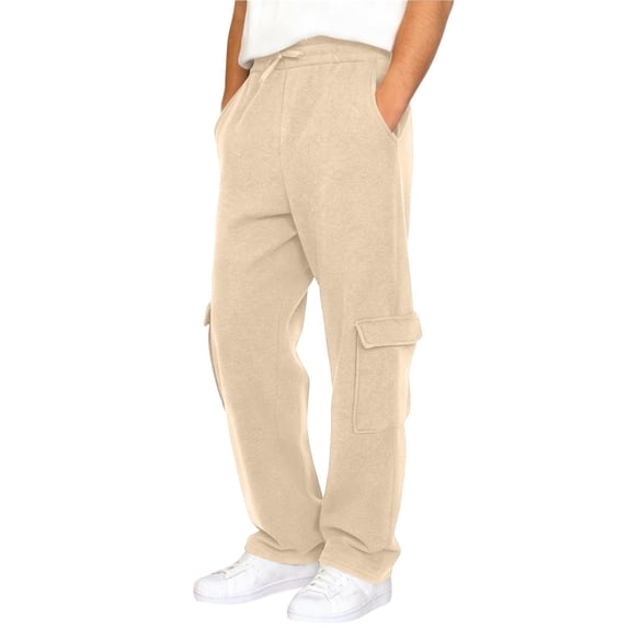 Lmnyox Men's Cargo Sweatpants Loose Straight Leg Elastic Waist Drawstring Joggers Plain Sports Pants with Pockets
