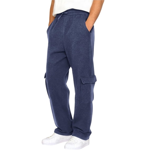 Lmnyox Men's Cargo Sweatpants Loose Straight Leg Elastic Waist Drawstring Joggers Plain Sports Pants with Pockets