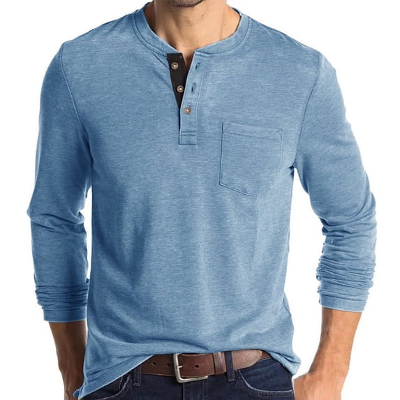 Lmnyox Men's Casual Button T Shirts Solid Classic Long Sleeve Crew Neck Pullover Tee Basic Fashion Shirts