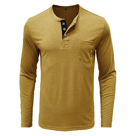 Lmnyox Men's Casual Button T Shirts Solid Classic Long Sleeve Crew Neck Pullover Tee Basic Fashion Shirts