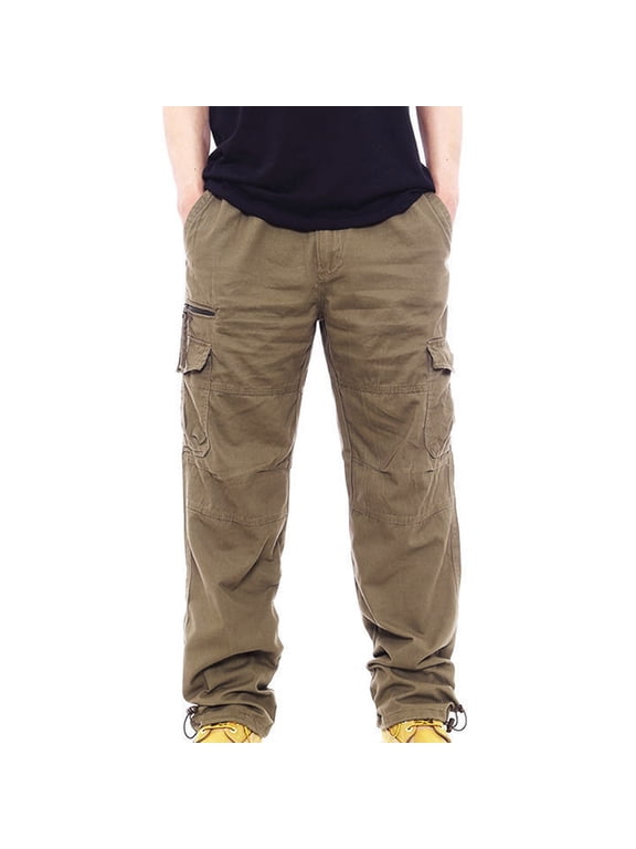 Men's Casual Cargo Pants Loose Elastic Waist Ankle Cuff Hiking Trousers Athletic Pocket Outdoor Pants Big and Tall