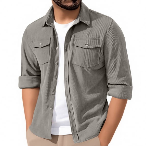 Lmnyox Men's Casual Jackets Long Sleeve Button Down Lapel Work Shirts Fall Loose Cargo Coats with Pocket