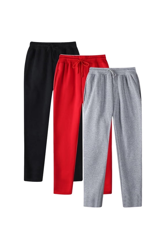 Men's Casual Sweatpants Comfy Drawstring Running Workout Pants Open Bottom Athletic Pocket Joggers 3 Pack