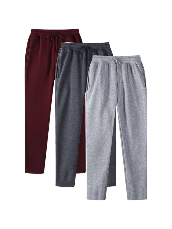 Men's Casual Sweatpants Comfy Drawstring Running Workout Pants Open Bottom Athletic Pocket Joggers 3 Pack