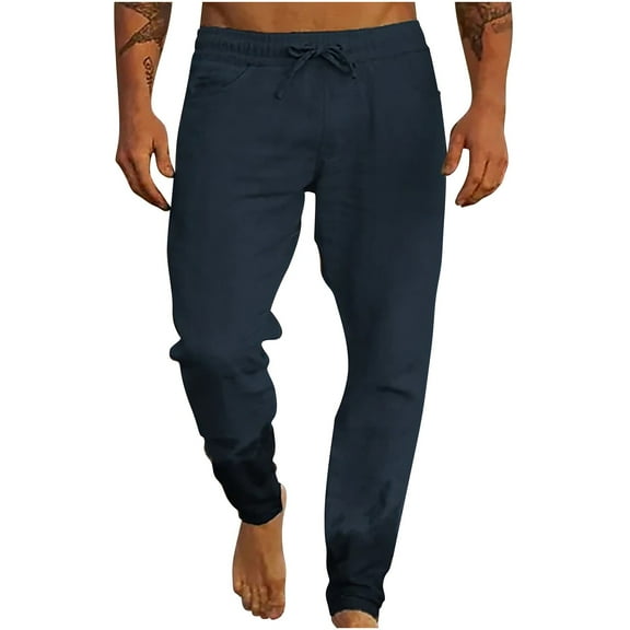Lmnyox Men's Casual Trousers Loose Straight Leg Beach Pants with Pocket Lightweight Drawstring Lounge Pants for Men