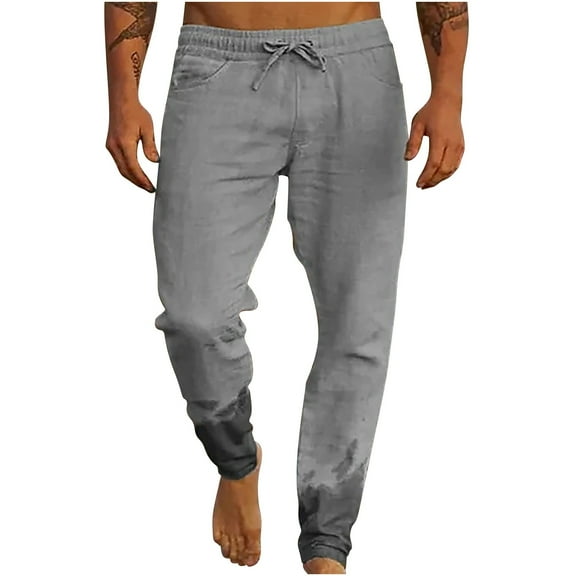 Lmnyox Men's Casual Trousers Loose Straight Leg Beach Pants with Pocket Lightweight Drawstring Lounge Pants for Men
