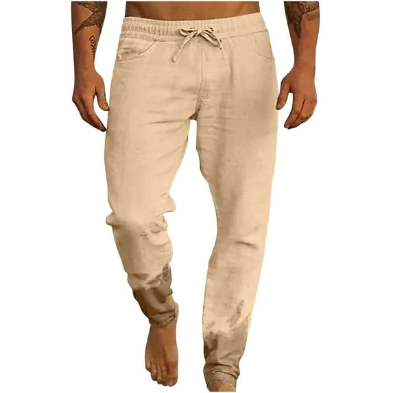 Lmnyox Men's Casual Trousers Loose Straight Leg Beach Pants with Pocket Lightweight Drawstring Lounge Pants for Men