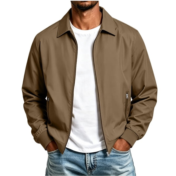 Lmnyox Men's Coats Solid Color Long Sleeve Zip Up Collared Jackets Casual Dress Outwears with Pockets