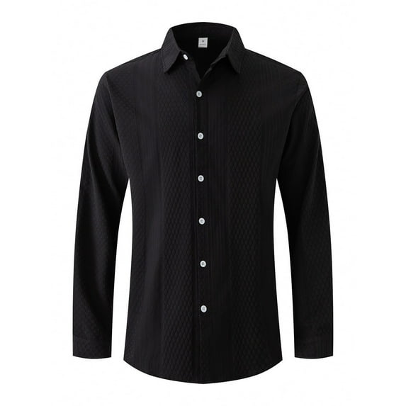 Lmnyox Men's Dressy Casual Long Sleeve Shirts Slim Button Down Collared Texture Shirt Business Work Shirt for Men