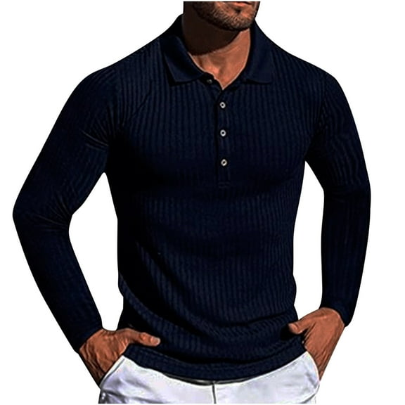 Lmnyox Men's Fashion Dressy Shirts Ribbed Stretchy Long Sleeve Collared Golf Shirt Casual Business Tops