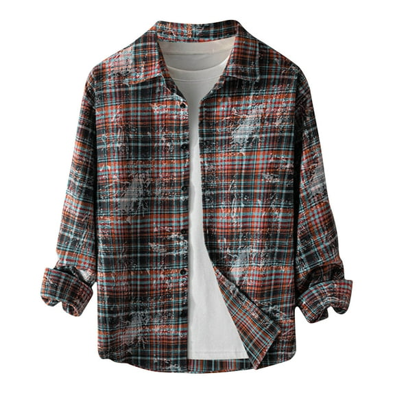 Lmnyox Men's Fashion Plaid Print Shirts Long Sleeve Button Down Collared Shirts Soft Casual Cotton Shirt