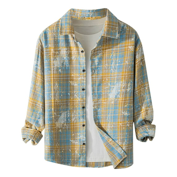 Lmnyox Men's Fashion Plaid Print Shirts Long Sleeve Button Down Collared Shirts Soft Casual Cotton Shirt