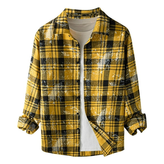 Lmnyox Men's Fashion Plaid Print Shirts Long Sleeve Button Down Collared Shirts Soft Casual Cotton Shirt