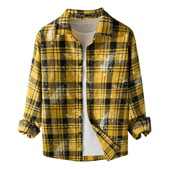 Lmnyox Men's Fashion Plaid Print Shirts Long Sleeve Button Down Collared Shirts Soft Casual Cotton Shirt