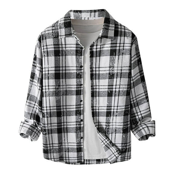 Lmnyox Men's Fashion Plaid Print Shirts Long Sleeve Button Down Collared Shirts Soft Casual Cotton Shirt