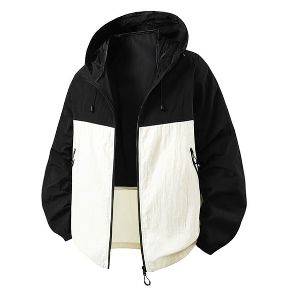 Lmnyox Men's Jackets Solid Color Long Sleeve Full Zip Hooded Coats Loose Lightweight Jackets with Pockets