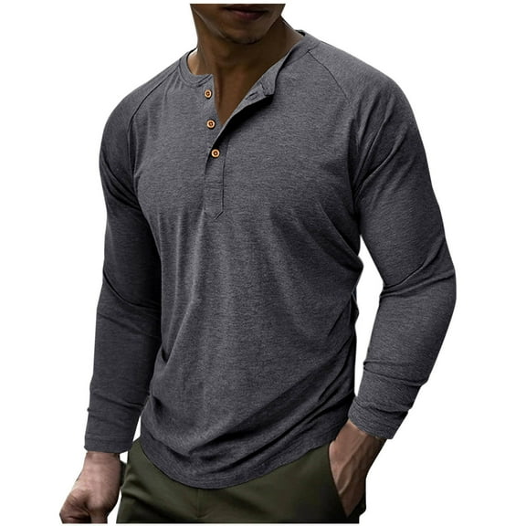 Lmnyox Men's Long Sleeve Casual Tops Solid Crew Neck Button T Shirt Business Dressy Work Tee Shirts