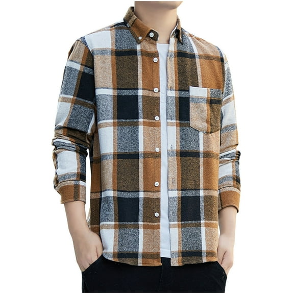 Lmnyox Men's Long Sleeve Flannel Shirt Plaid Print Button Down Collared Shirts Fall Winter Casual Shirt with Pocket