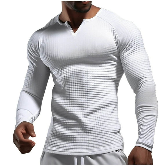 Lmnyox Men's Long Sleeve T Shirt Color Block V Neck Texture Pullover Tee Classic Casual Workout Shirts Tops