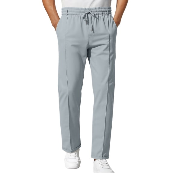 Lmnyox Men's Pants Loose Straight Leg Elastic Waist Drawstring Sweatpants Solid Color Joggers with Pockets