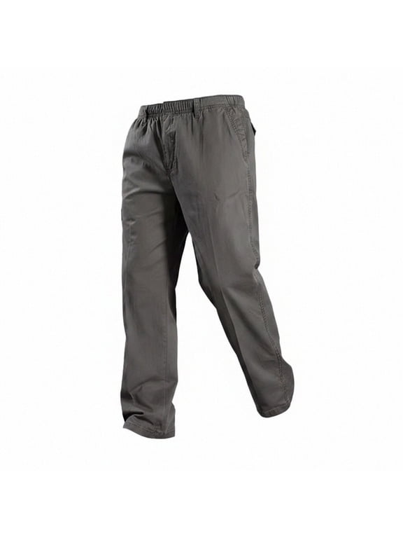 Men's Pants Plain Loose Solid Color Elastic Waist Pull On Trousers Casual Work Cargo Pants with Pockets