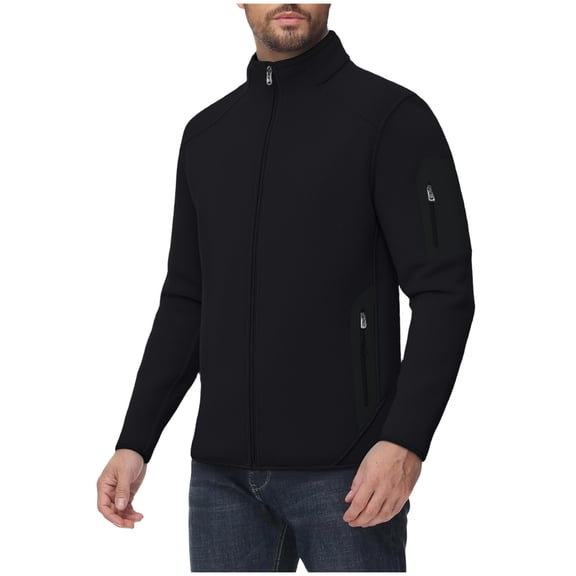 Lmnyox Men's Sherpa Jacket Stand Collar Zip Up Outdoor Sport Jacket Solid Thermal Jacket with Zip Pocket