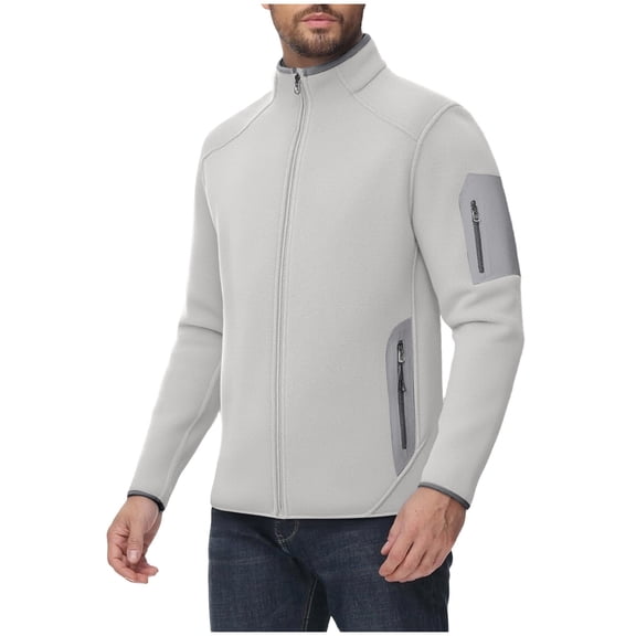 Lmnyox Men's Sherpa Jacket Stand Collar Zip Up Outdoor Sport Jacket Solid Thermal Jacket with Zip Pocket