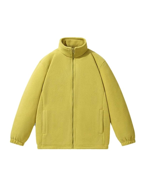 Men's Sherpa Jacket Thermal Full Zip Up Stand Collar Coat with Pocket Winter Outdoor Hiking Jacket