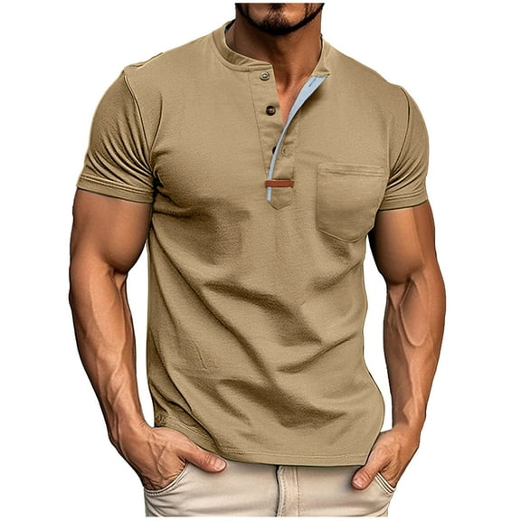 Lmnyox Men's Short Sleeve Casual Tops Vintage Crew Neck Button Shirts Classic Fashion Solid Color T Shirt