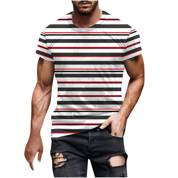 Lmnyox Men's Short Sleeve T Shirt Casual Striped Print Crew Neck Tee Big and Tall Summer Beach Shirts Tops