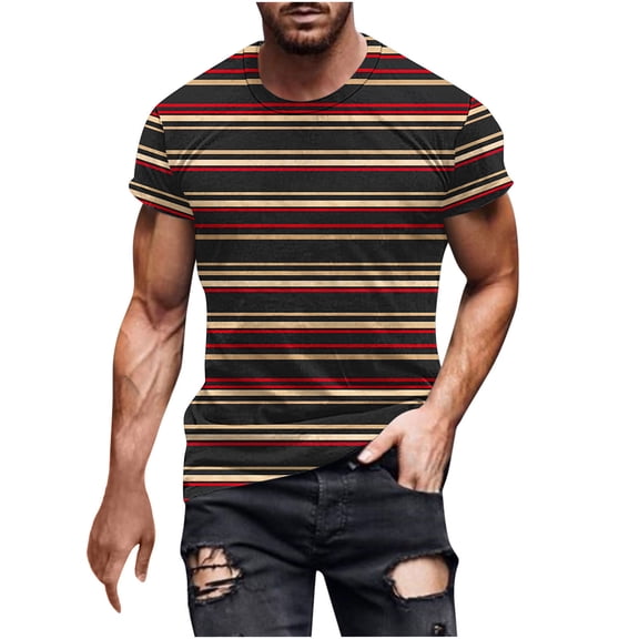 Lmnyox Men's Short Sleeve T Shirt Casual Striped Print Crew Neck Tee Big and Tall Summer Beach Shirts Tops