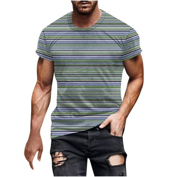 Lmnyox Men's Short Sleeve T Shirt Casual Striped Print Crew Neck Tee Big and Tall Summer Beach Shirts Tops
