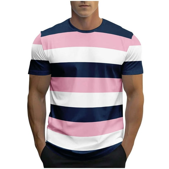 Lmnyox Men's Short Sleeve T Shirt Classic Striped Crew Neck Casual Shirts Summer Workout Athletic Tees Tops