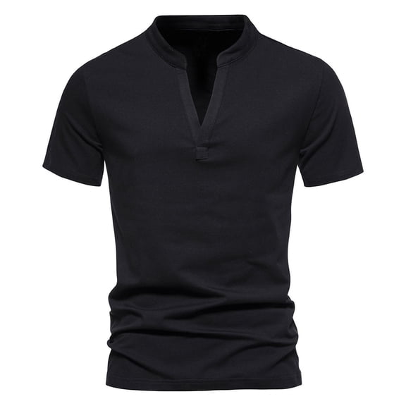 Lmnyox Men's Summer Casual Cotton Shirts V Neck Short Sleeve Plain Tops Dressy Fashion Basic T Shirts