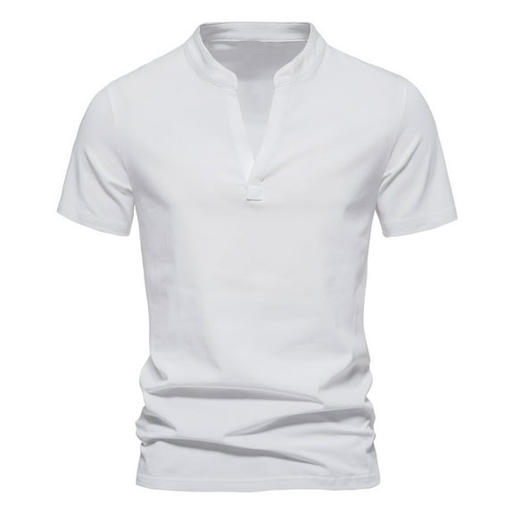 Lmnyox Men's Summer Casual Cotton Shirts V Neck Short Sleeve Plain Tops Dressy Fashion Basic T Shirts