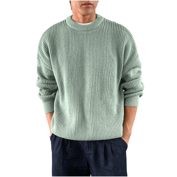 Lmnyox Men's Sweaters Warm Solid Color Crew Neck Pullover Fall Winter Loose Long Sleeve Knit Pullover Shirts