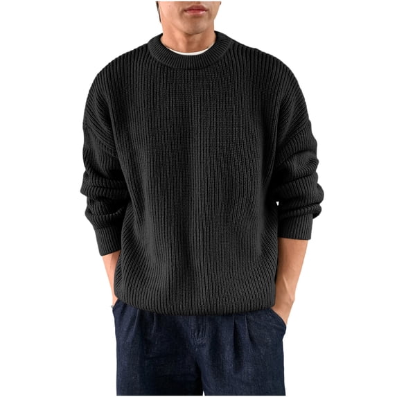 Lmnyox Men's Sweaters Warm Solid Color Crew Neck Pullover Fall Winter Loose Long Sleeve Knit Pullover Shirts