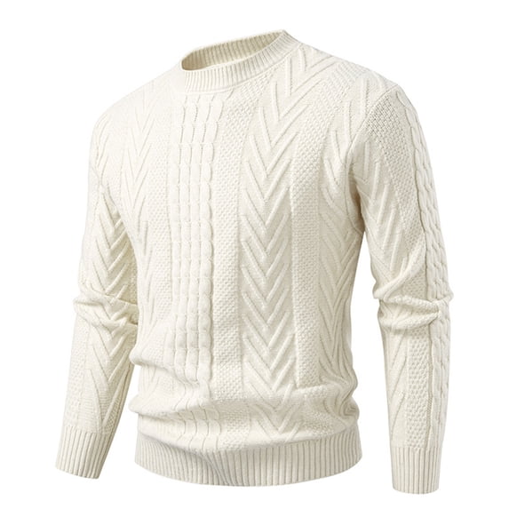 Lmnyox Men's Sweaters Winter Fashion Warm Solid Color Long Sleeve Crew Neck Pullover Classic Cable Knit Shirts