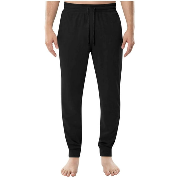 Lmnyox Men's Sweatpants Tapered Drawstring Waist Thermal Joggers with Pocket Solid Loose Lounge Pants