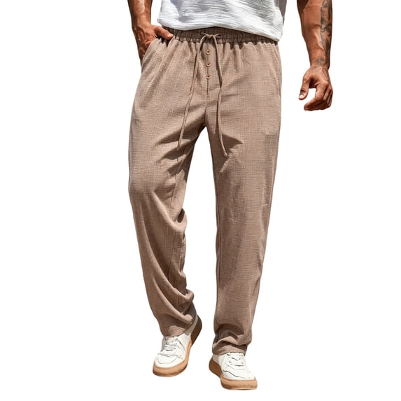 Lmnyox Men's Sweatpants Wide Leg Solid Color Elastic Waist Drawstring Sports Pants Loose Textured Joggers with Pockets