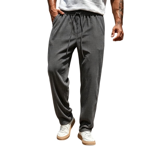 Lmnyox Men's Sweatpants Wide Leg Solid Color Elastic Waist Drawstring Sports Pants Loose Textured Joggers with Pockets