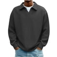 thumbnail image 1 of Lmnyox Men's V Neck Sweaters Comfy Casual Plain Long Sleeve Lapel Pullover Fall Winter Loose Knit Tops, 1 of 8