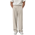 thumbnail image 1 of Lmnyox Men's Wide Leg Pants Baggy Solid Color Straight Leg Pleated Trousers Fashion Casual Pants with Pockets, 1 of 8