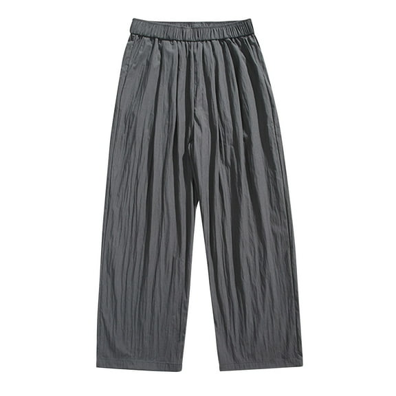 Lmnyox Men's Wide Leg Trousers with Pocket Casual Elastic Waist Lounge Pants Loose Soft Cotton Beach Pants