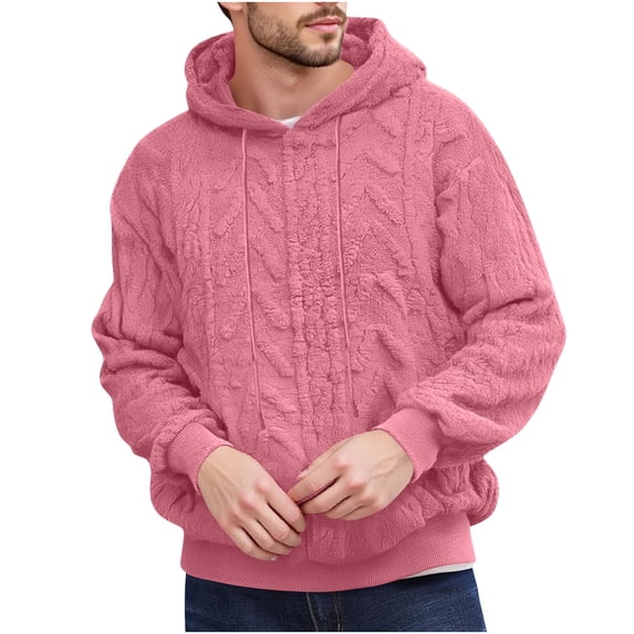 Lmnyox Men's Winter Hoodies Solid Long Sleeve Fuzzy Fleece Sweatshirts Thermal Comfy Hooded Pullover with Pocket