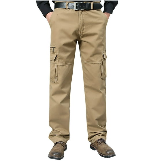 Lmnyox Men's Work Pants Straight Leg Cargo Pants with Pockets Solid Color Zipper Front Pants Casual Workwear